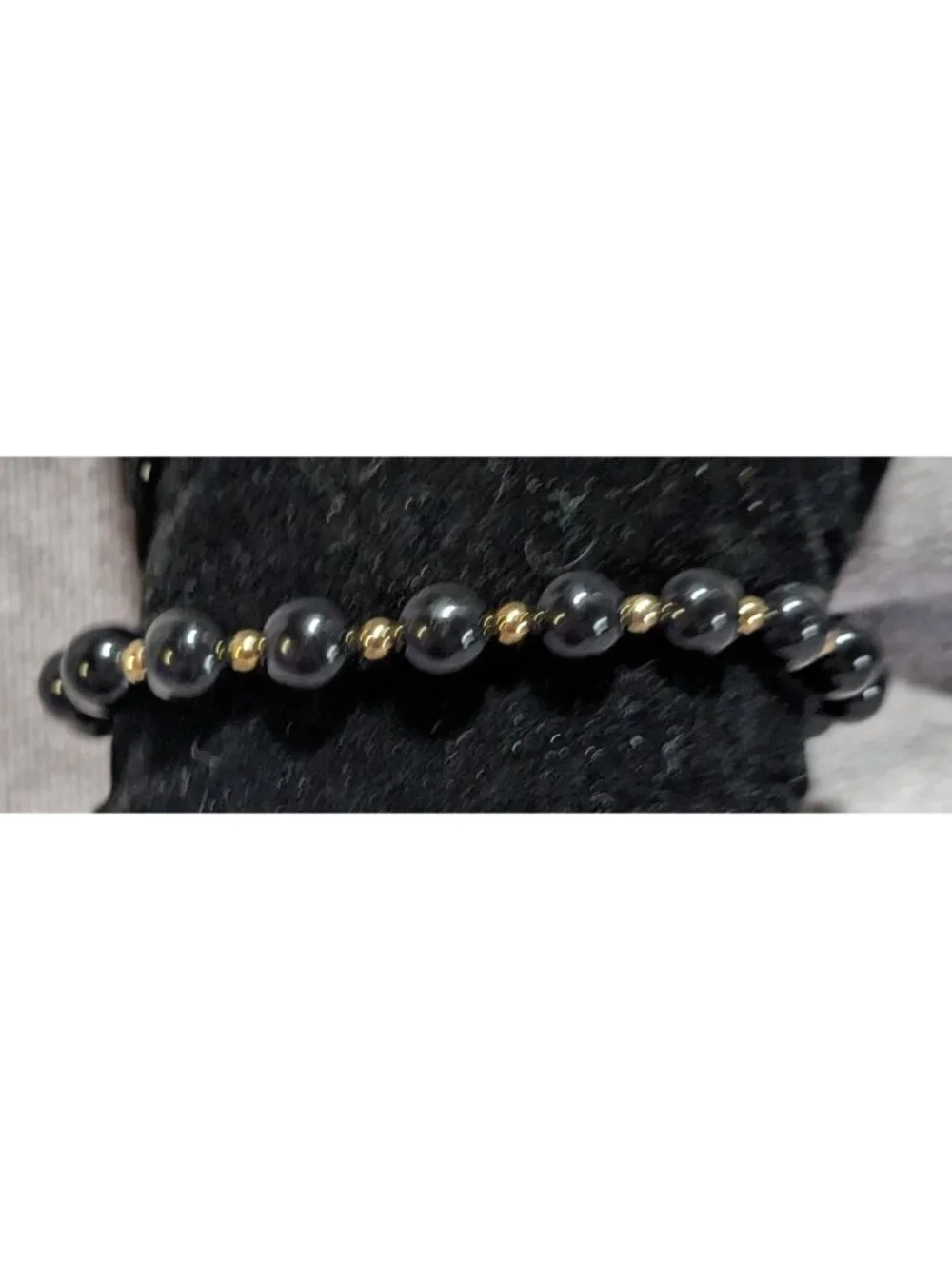 Glam Vintage Monet Black Beaded Bracelet Gold Tone Statement Jewelry